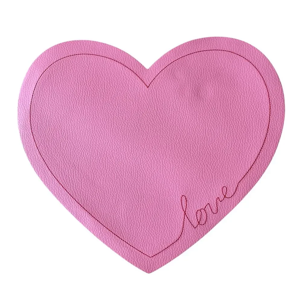 2pc Threshold Valentine Pink Faux Leather Heart Shaped Placemat Charger LOVE New